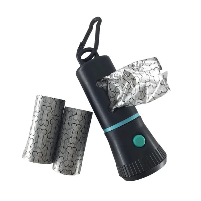 Dispensador saco cocô cachorro com lanterna led, caixa lixo limpeza para transportador filhotes, sacos para