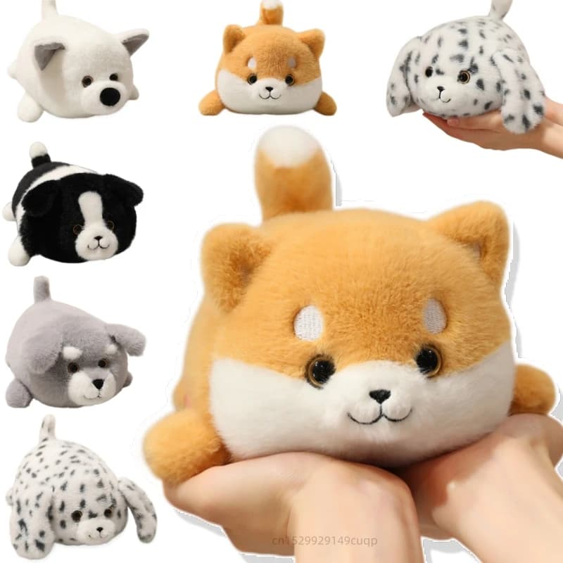 Brinquedo de Pelúcia de Cachorro Fofo de 20cm, Schnauzer, Border Collie, Cachorro Manchado, Boneco de Pelúcia Redondo para Descompressão, Presente de Aniversário Infantil