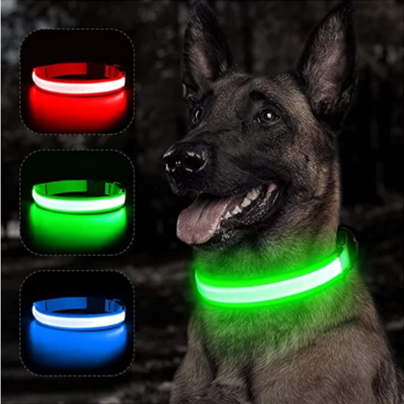 Coleira Luminosa Recarregável por USB, Ajustável, com LED, para Cães Grandes e Pequenos, Coleira de Luz Noturna para Gatos, Segurança para Animais de Estimação