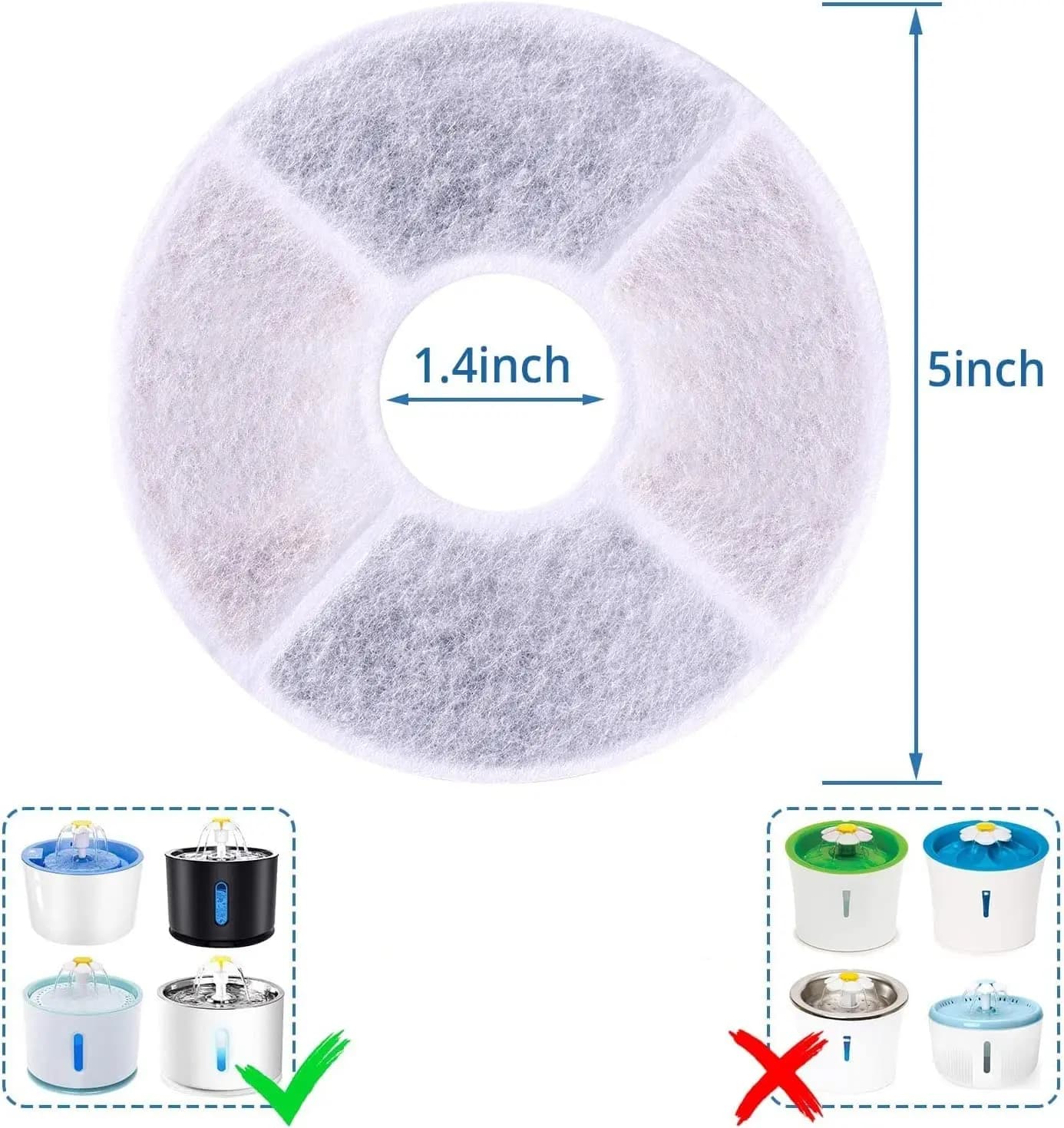 Cartucho de filtro para fonte potável de água para animais de estimação, purifica as impurezas do cão, filtro redondo para fonte de água, disco de filtro para gato