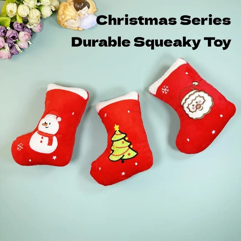 Brinquedo de pelúcia em forma de meia de Natal para cães, com som de apito, não mordedor, para aliviar o tédio e a fase de dentição, ideal como presente para animais de estimação, cachorros e para usa