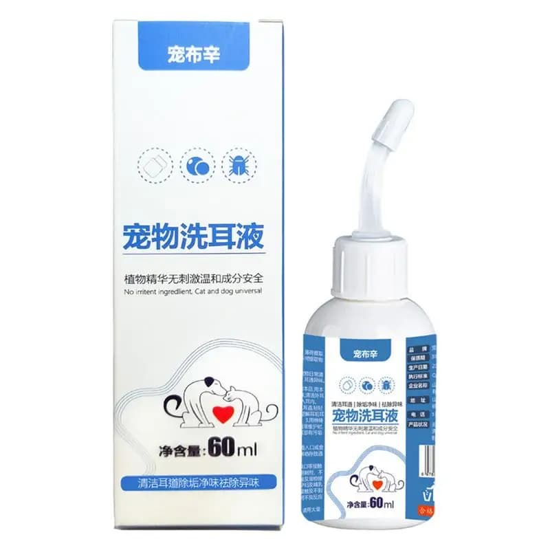 Gotas de ouvido para gato e cachorro, Gotas de ouvido suaves e naturais, Líquido de limpeza ajuda a evitar desconforto, 60ml