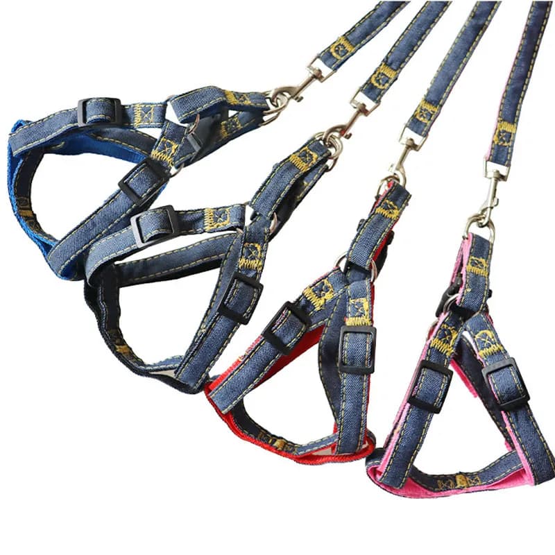 Coleira de Cachorro em Jeans, Acessórios para Animais de Estimação, Colete Peitoral para Filhotes, Para Cães Pequenos, Chihuahua, Coleira para Passeio ao Ar Livre, Tamanho XS