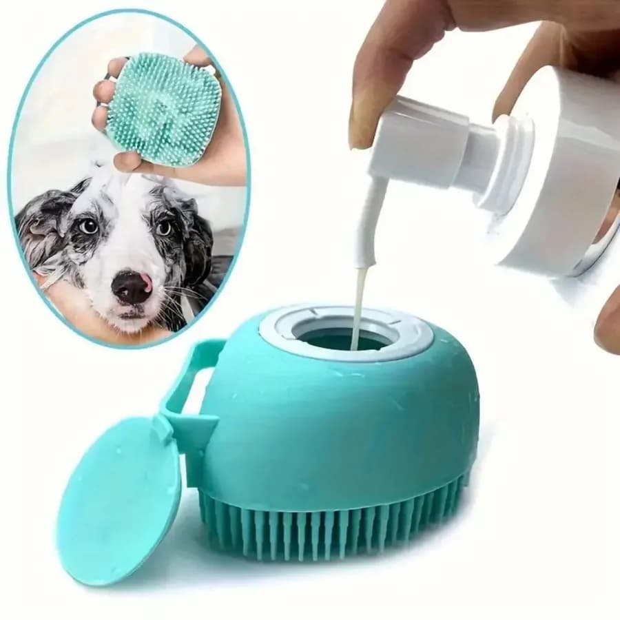Escova macia para banho de cachorro, massagem suave com dispensador de shampoo, escova eficiente para limpeza de pernas, 1 peça