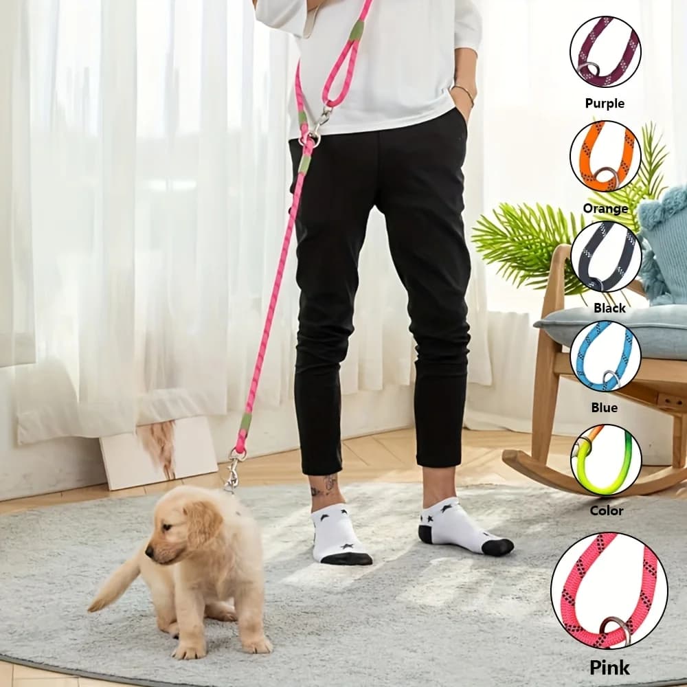 Coleira Ajustável para Cães, Ideal para Caminhadas, Passeios e Corridas - Coleira Elástica Refletiva e Confortável em Várias Cores (Laranja, Rosa, Preto, Azul, Roxo) - Fibra de Poliéster Durável, Lavá