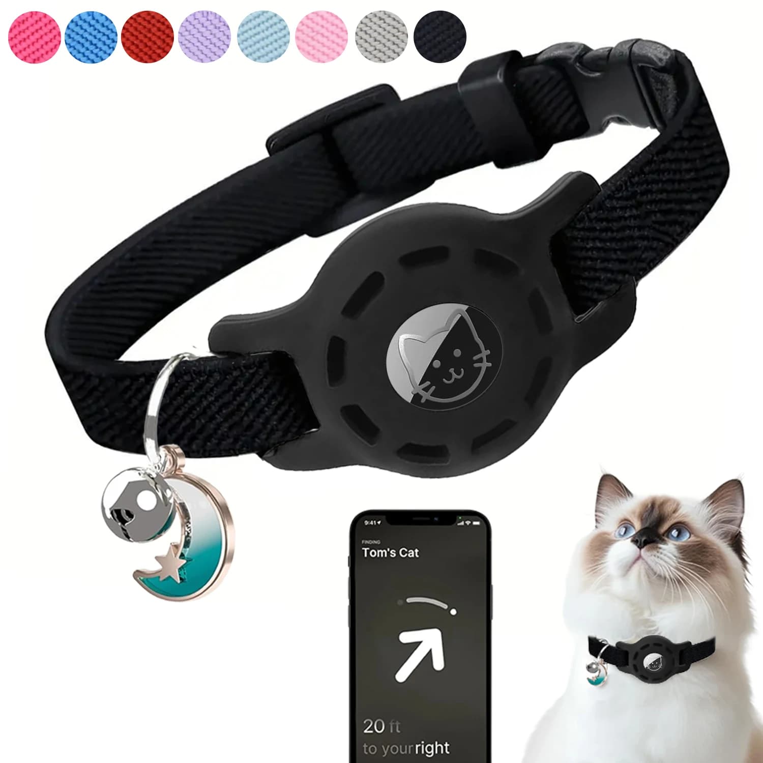Moda airtag coleira para animais de estimação ajustável elástico náilon filhote de cachorro gato colar com sino anti-perdido gps rastreador caso (sem rastreador incluído)