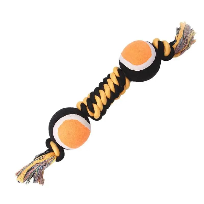 Corda para cachorro, brinquedos resistentes à mordida, brinquedos para dentição de cachorro com bolas duplas de tênis, corda de algodão resistente, acessórios portáteis para animais de estimação