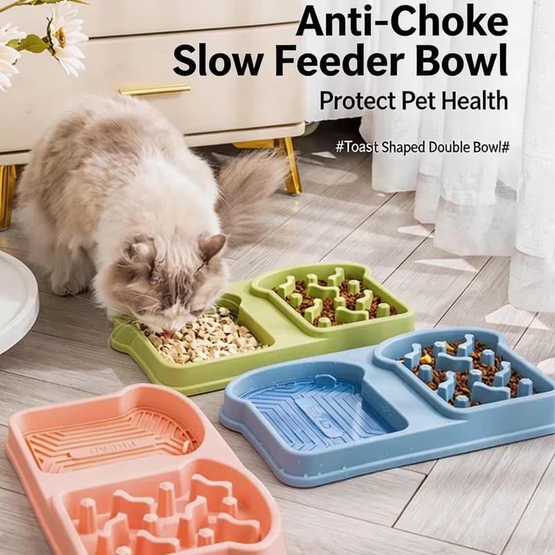 Tigela para animais de estimação com sistema anti-engasgo e alimentação lenta, tigela para ração de cão com sistema anti-derramamento, tapete para gatos lamberem, prato duplo para alimentação de anima