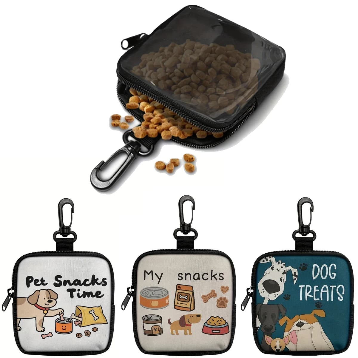 Bolsa de petiscos para animais de estimação, bolsa portátil com estampa de desenho animado, adequada para passeios de cachorro, treinamento ao ar livre, bolsa de recompensa multifuncional, 1 peça