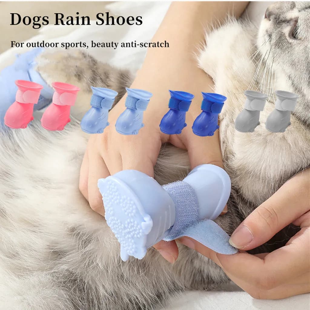 Pet sapatos de chuva cão gato antiderrapante bota de borracha cães gatos pé capa filhote de cachorro meias à prova dwaterproof água pequenos cães médios proteger a pata