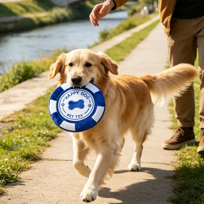 Frisbee de pelúcia para aliviar o tédio do cachorro, brinquedo interativo para treinamento de animais de estimação, frisbee durável para atividades ao ar livre para cães de pequeno e médio porte.