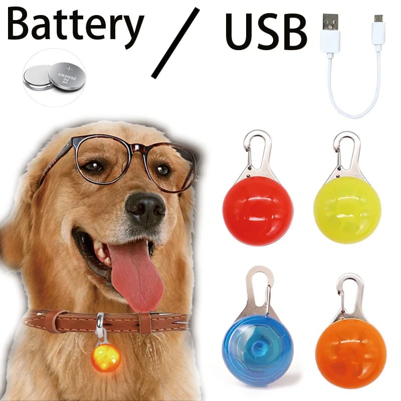 Coleira LED para Cães com USB/Bateria, Coleira Luminosa Noturna, Acessórios para Cães, Pingente Antiperda para Cães