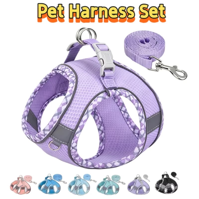 Conjunto de Coleira e Arnês para Cães Pequenos e Médios, Refletivo e Ajustável, Colete para Gatos, Suprimentos para Animais de Estimação Chihuahua