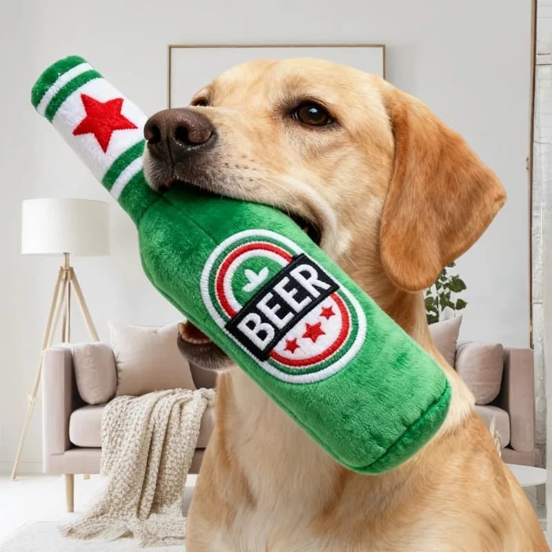 Brinquedo para Cães em Forma de Garrafa de Cerveja Realista, com Som. Brinquedo Interativo, Resistente a Mordidas e ao Desgaste. Fácil de Limpar