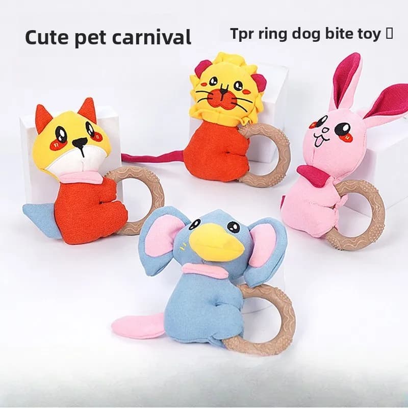 Brinquedos para mastigar para cães, com apito, anel de TPR, pelúcia, brinquedo interativo para animais de estimação, saúde dentária, alívio do tédio, para cachorros e cães pequenos, brinquedo de borra