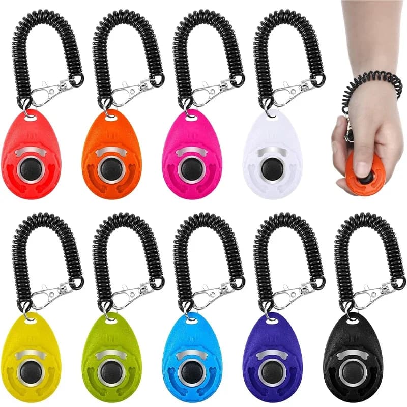 Clicker de treinamento para cães, animais de estimação, gato, cão, clique, uso para gato, filhote de cachorro, pássaros, cavalos, ajuda, pulseira de pulso ajustável, som, chaveiro