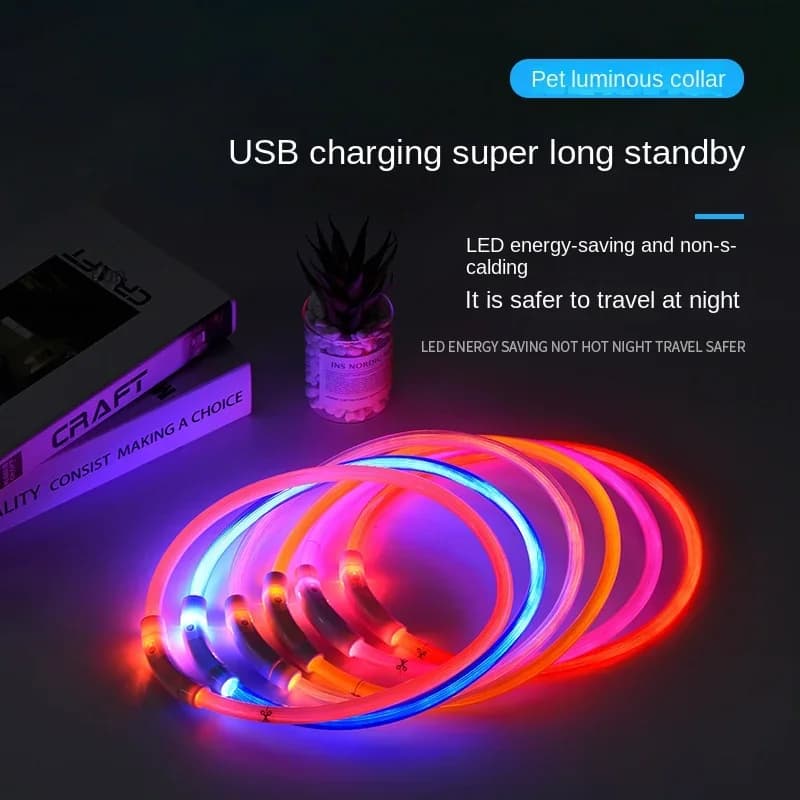 Coleira de cachorro led ajustável, 70cm, tpu, usb, recarregável, iluminação, brilhante, segurança noturna, piscante, coleira brilhante