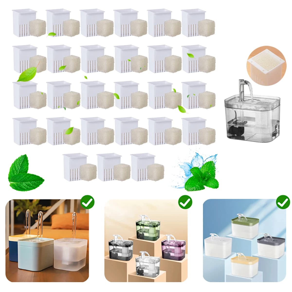 Filtro de Reposição para Bebedouro de Gato, Filtros de Esponja de Carvão Ativado, Acessórios para Dispensador de Água para Animais de Estimação