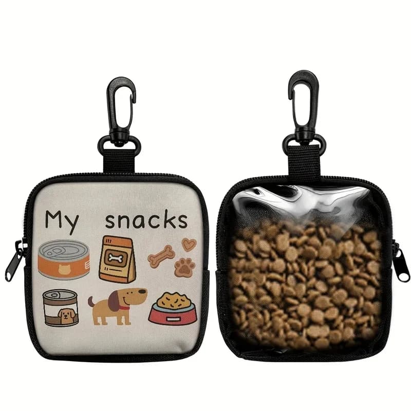 1Pc Bolsa de Petiscos para Cães com Estampa de Cachorro, com Mosquetão e Fecho de Zíper, Portátil, para Armazenamento de Petiscos de Filhotes, para Passeios e Treinamento de Cães ao Ar Livre