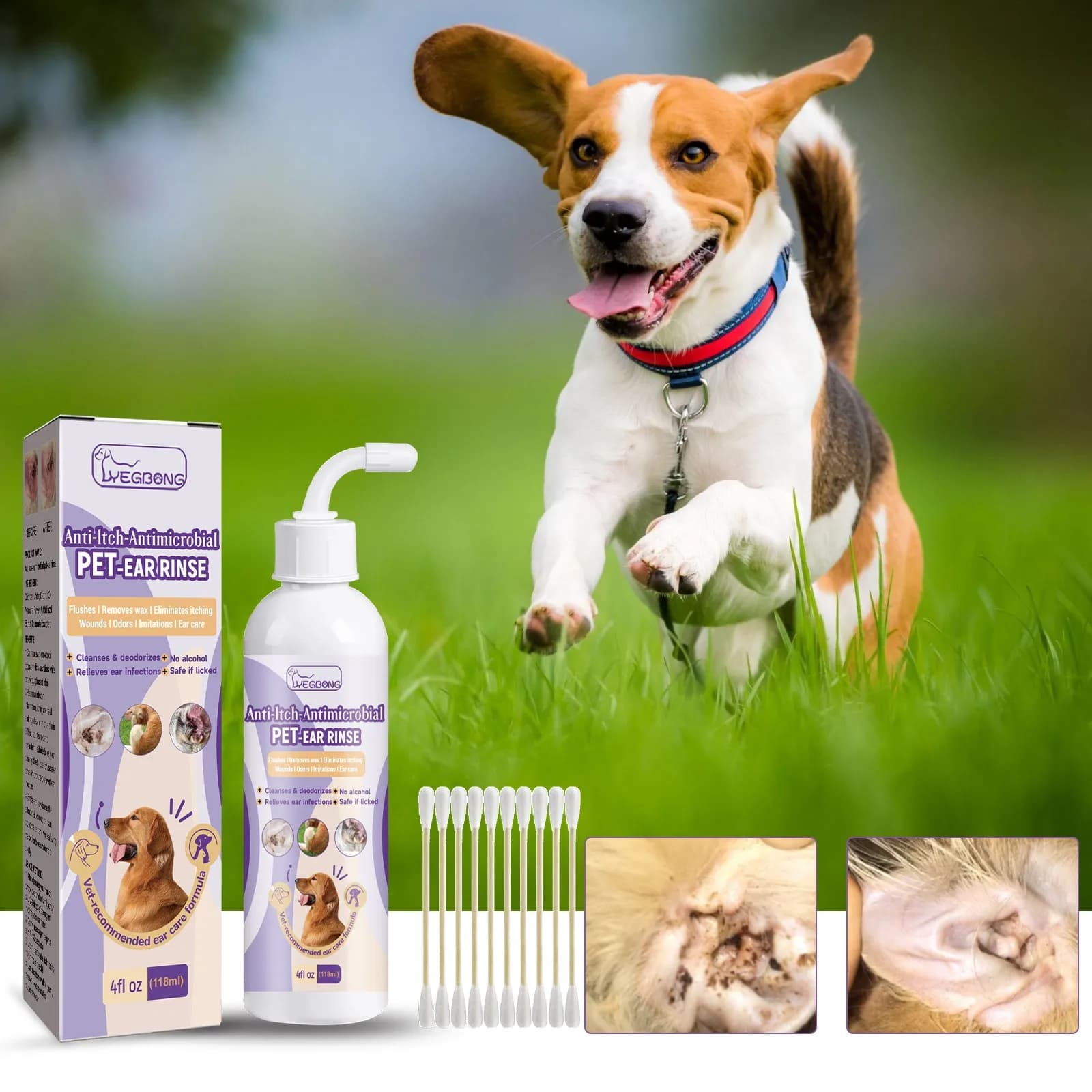 Limpador de ouvido para gato e cachorro, produto de limpeza de ouvido para gato e cachorro, para controlar o ouvido do caminho do caminho do caminho do caminho de uma garrafa