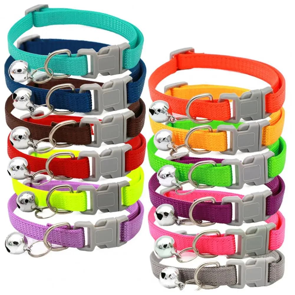 Segurança ajustável Buckle Pet Collar com Bell, Nylon Colar, Cat Coleiras, corda de tração, cachorro Coleiras