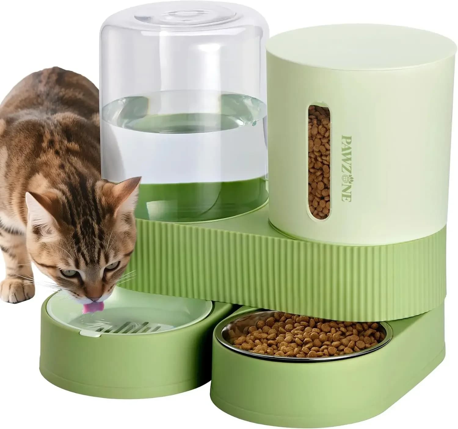Alimentador automático para gatos, dispensador de água em aço inoxidável, conjunto de alimentador e bebedouro com sistema de gravidade, com tigela para ração, ideal para gatos e cachorros de pequeno e