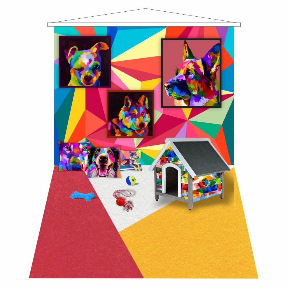 Painel Fundo Fotográfico Pet Shop Quadro Cachorros Coloridos