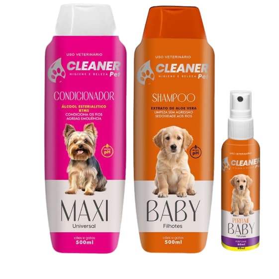 kit Shampoo Para Cachorro Shampoo Filhotes  Condicionador Cleaner 500mL  Perfume 60ml