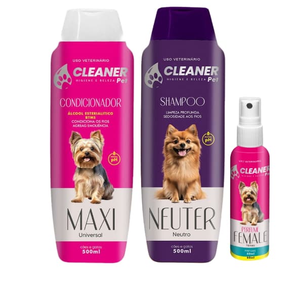 kit Shampoo para cachorro Shampoo Neutro  Condicionador Cleaner 500ml  Perfume 60ml