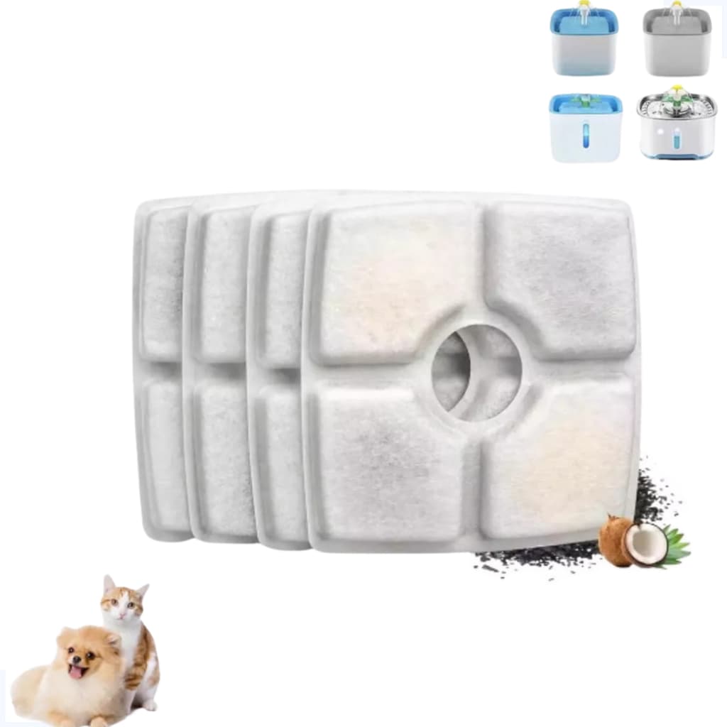 Kit 4 Refil Filtro Bebedouro Fonte De Água Pet Cachorro Gato Automático Carvão Ativado