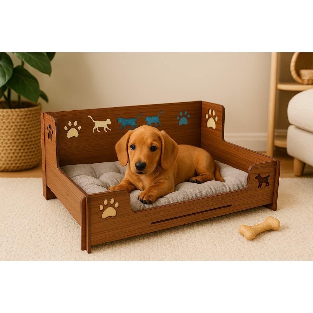 Cama Pet Luxo em MDF Pintada  Recortes Decorativos  Perfeita para Gatos E Cachorro e Filhotes