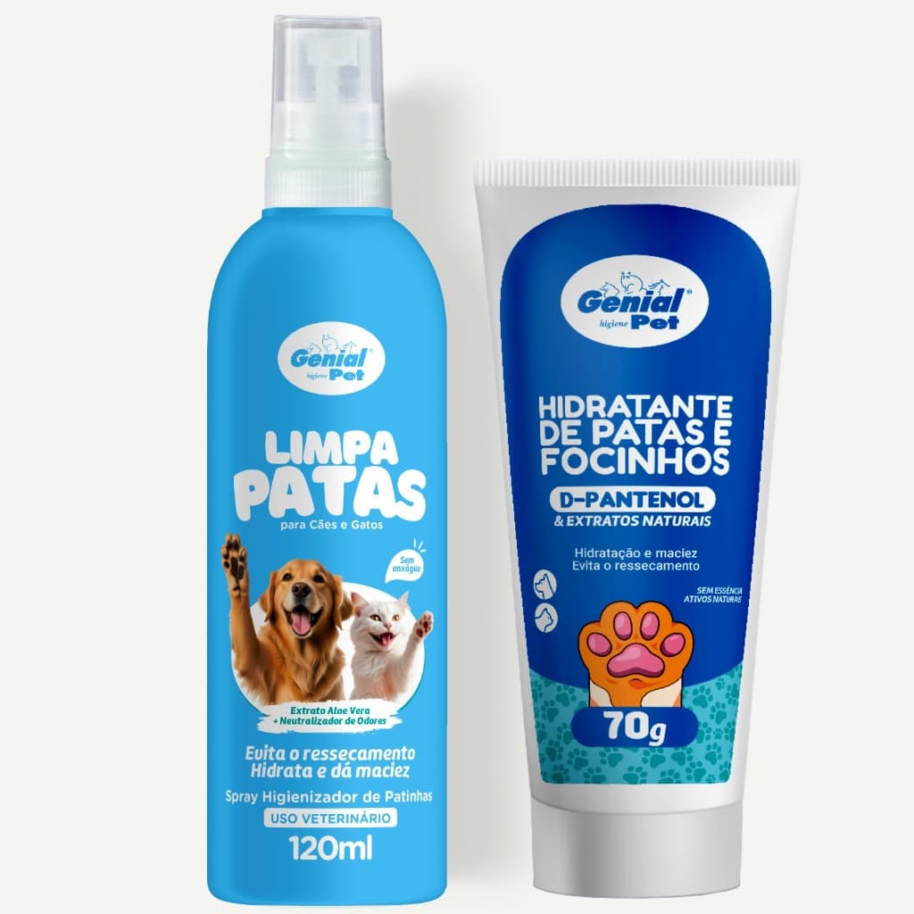 Kit Limpa Patinhas  Hidratante De Focinho e Patas Limpador Cachorro Gatos Pet