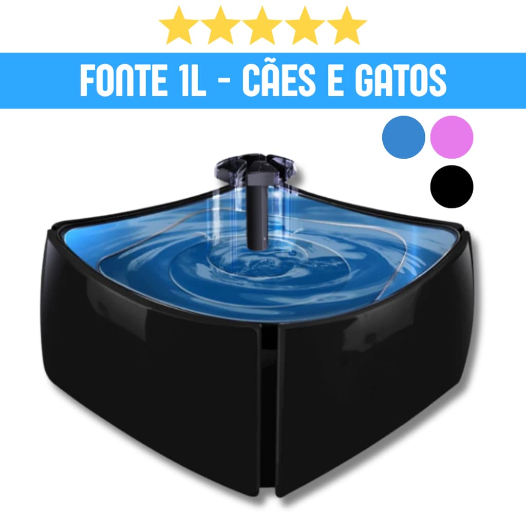Fonte Bebedouro Cães e Gatos 1L Bivolt  Automático Silencioso Cachorro Beber Água Mec Pet