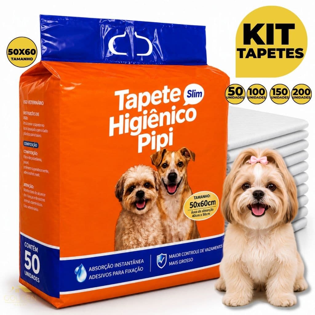 Kit 50/100/150/200 Tapetes Higiênicos Descartáveis Fralda Absorvente para Cachorro Pet Adulto e Filhote  50x60 cm