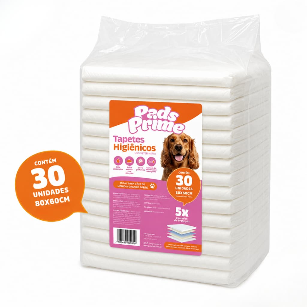 Tapete Higiênico para Cachorro 80X60 30 Unidades Pads Prime