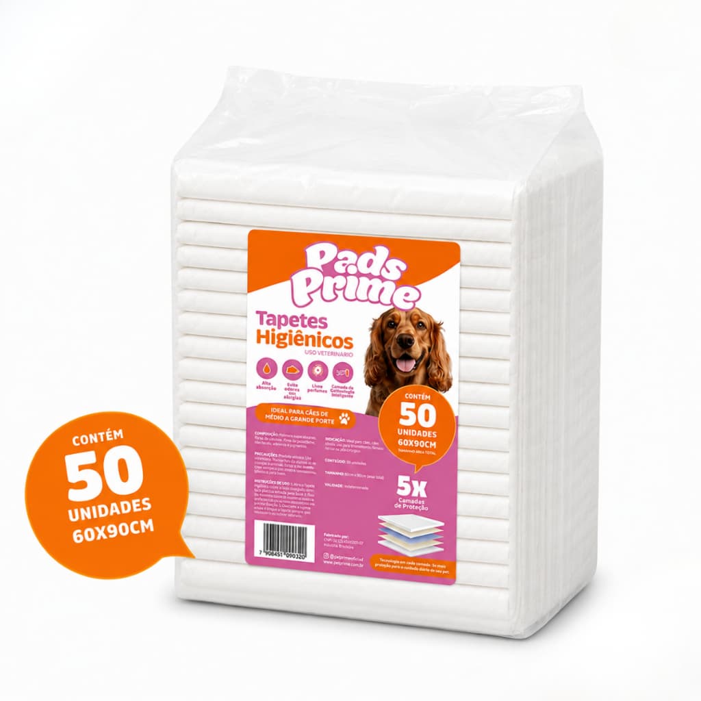 Tapete Higiênico 80X60 50 e 100 unidades PADS PRIME Pets Cães Cachorro