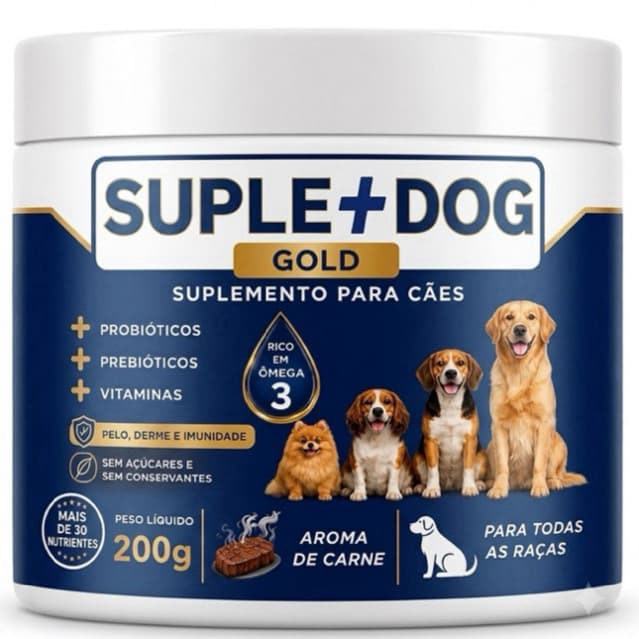 Suplemento para Cães Queda de Pelos Coceira Alergia Pele Imunidade Probióticos Ômega 3 Suplemais Dog