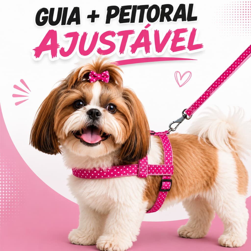 Peitoral Para Cachorro  Guia Nylon Conjunto Ajustável Passeio