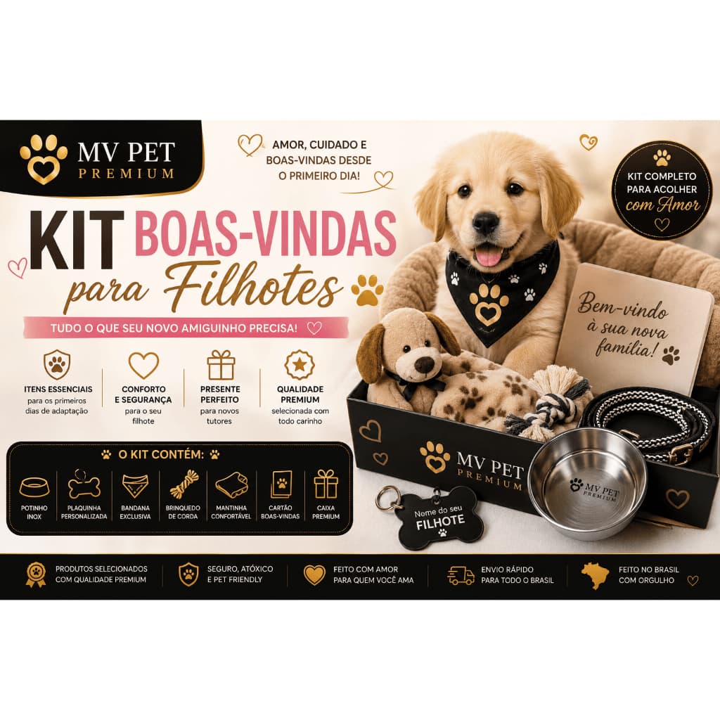 Kit Boas-Vindas para Filhote com plaquinha Personalizado  Presente para Cachorro e Gato  Enxoval para Filhote