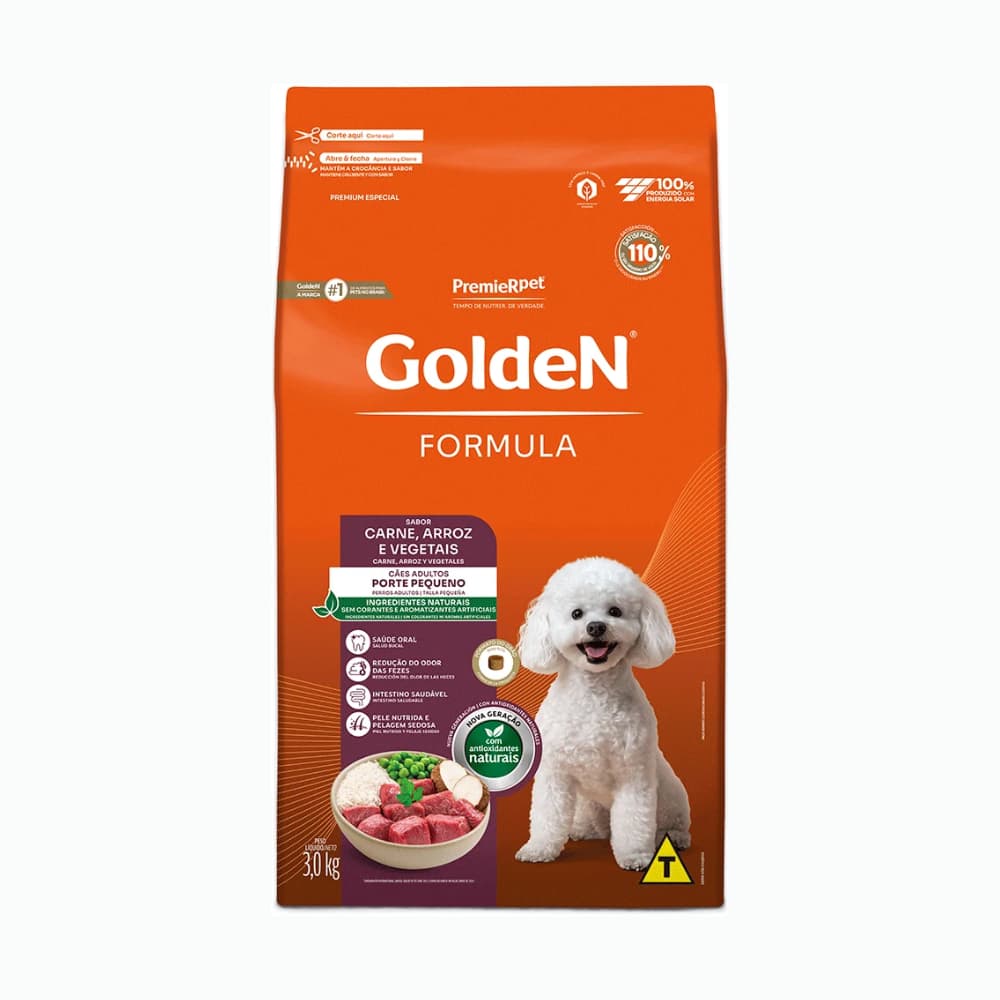 Ração pra Cães Adultos de Raças Pequenas Formula sabor Carne e Arroz Mini Bits 3kg Golden