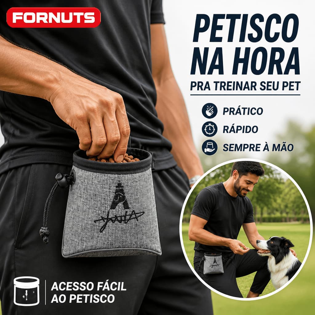 FORNUTS Bolsa Porta Petisco para Cachorro Resistente Impermeável com Cordão de Apertar para Treinamento Passeio e Viagem