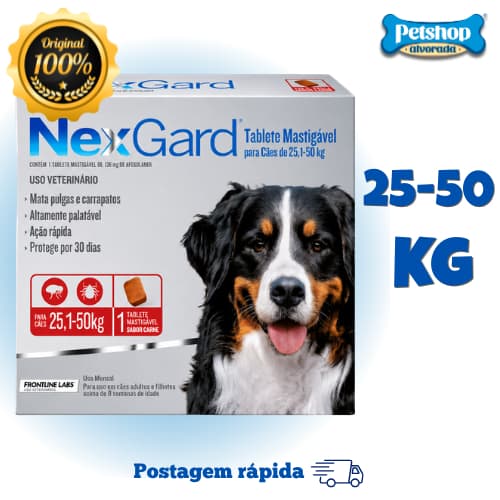 Nexgard 25 a 50kg Antipulgas E Carrapatos Com 1 Comp Cachorro