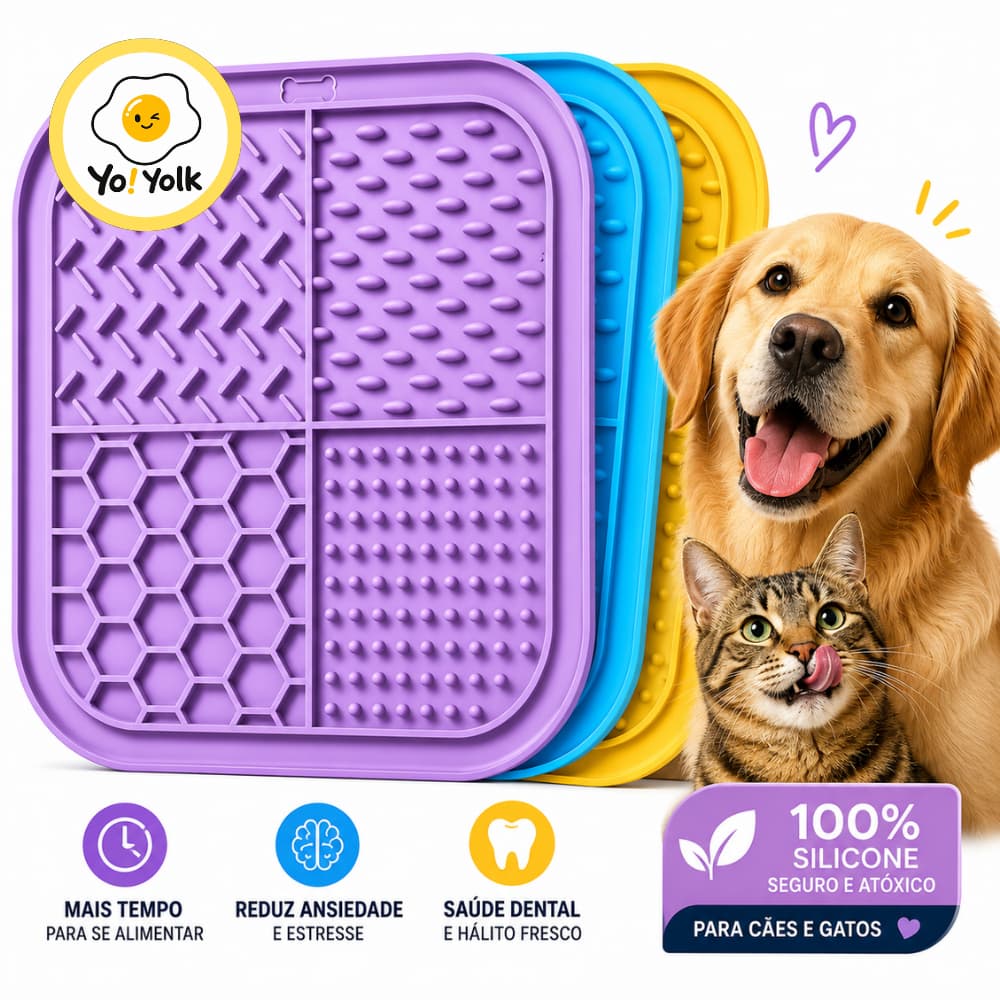 Tapete Comedouro Lento de Lamber Pet Cães Gatos Cachorro Lambedor Reduz Stress Ansiedade com Ventosa Lick Mat