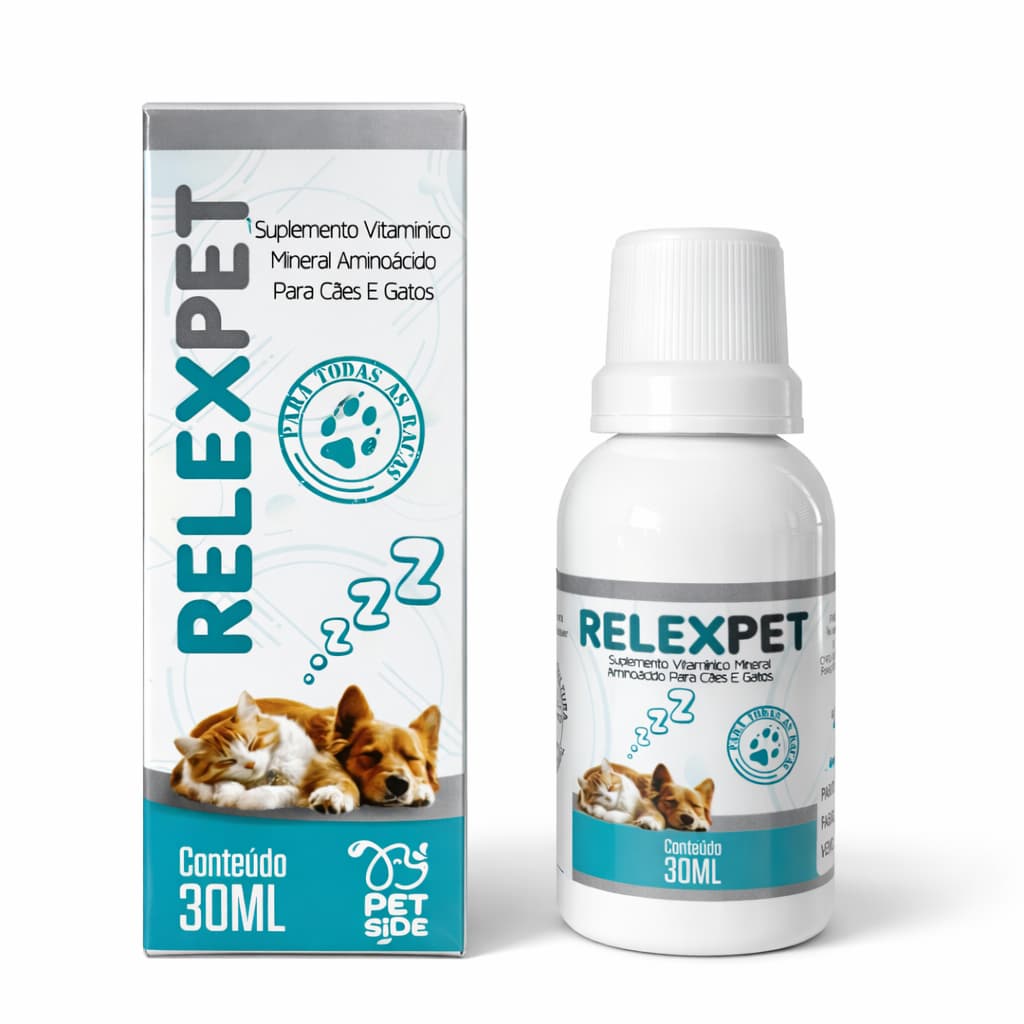 Suplemento Calmante Natural para Cachorro Gato Relexpet 30ml PEtside Extrato Valeriana Camomila Maracujá