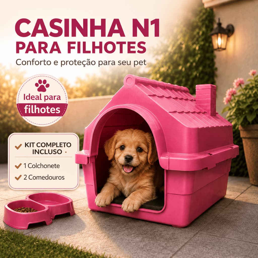 Kit Casinha Colchonete 2Comedouros Cachorro Filhote Pequeno N1 Casa Pet Com Proteção Raios UV