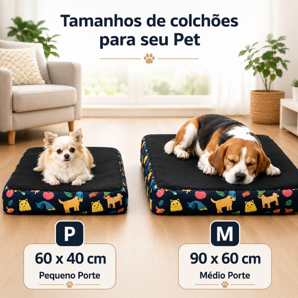 Colchão Pet Ortopédico D18 Estampa Pets Preto Impermeável para Cães e Gatos Tamanhos Personalizados