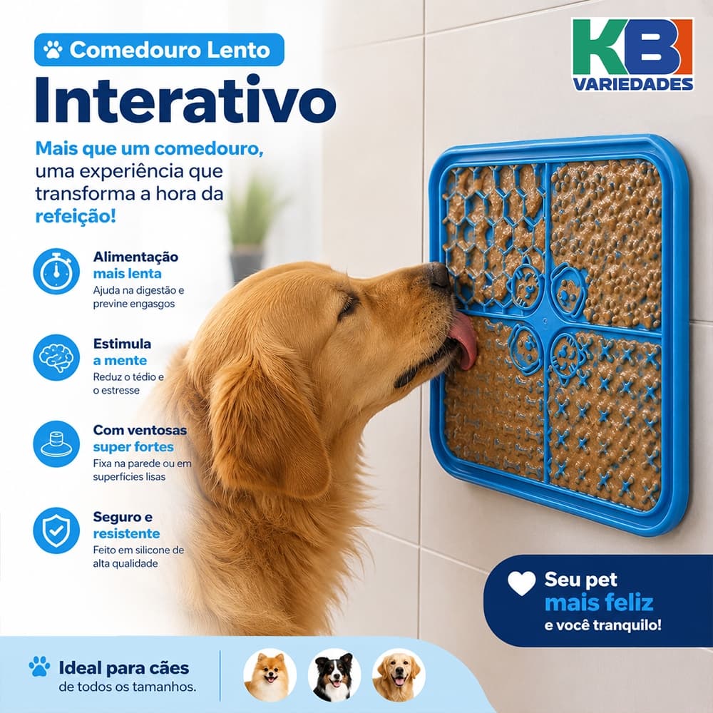 Comedouro Lento Pet Cachorro Gato  Tapete de Lamber,Interaitivo, Reduz Stress e Evita Bagunça