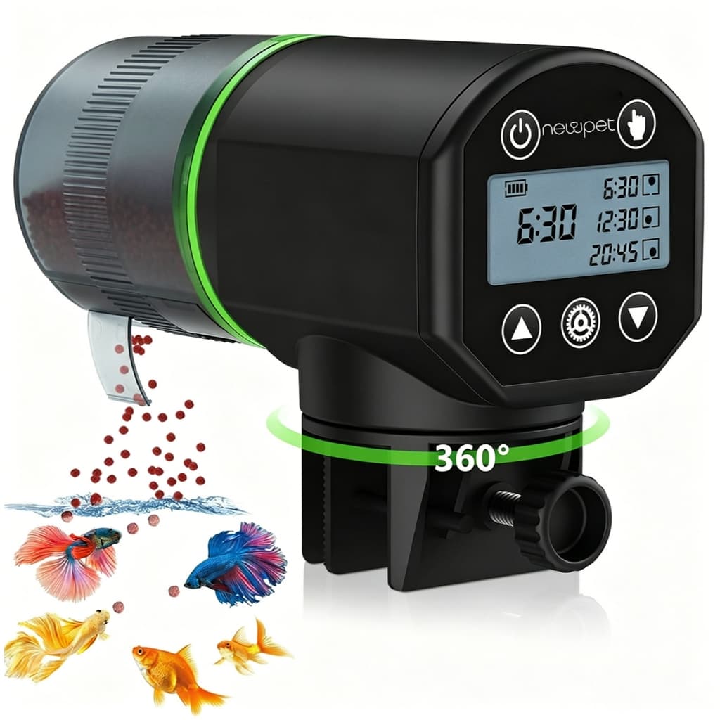 Alimentador Automático de Peixes Aquário Newpet Bateria de Lítio Recarregável USB Dosador Programável com Timer Digital