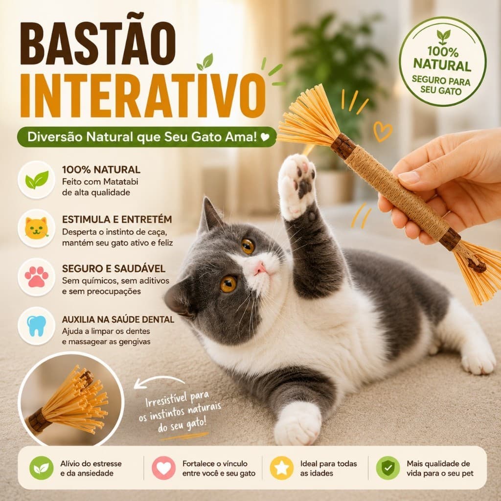 Bastão Mordedor Natural para Gato  Alívio do Estresse e Saúde Bucal