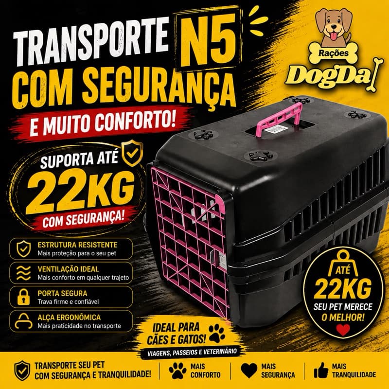 Caixa N5 Transporte Pet Cachorro e Gato Até 22kg Grande Reforçada Ventilada com Alça
